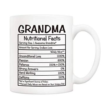 Imagem de 5Aup Presentes para Dia das Mães Caneca de café de fatos nutricionais da vovó, engraçados New Gag Novidade Presente da neta neta para aniversário, 325 ml Copos de cerâmica