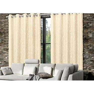 Imagem de Cortina de Renda C/Forro - Quarto e Sala - Rami - 3,00m x 1,80m - Bege - P/Varão - Cortilester
