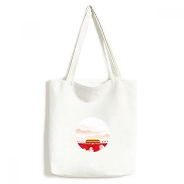 Imagem de Bolsa de lona com bandeira vermelha Tiananmen Mountain Fog bolsa de compras casual bolsa de mão