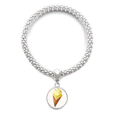 Imagem de DIYthinker Pulseira de prata com pingente de prata com estampa de sorvete de amendoim amarelo com pingente ajustável