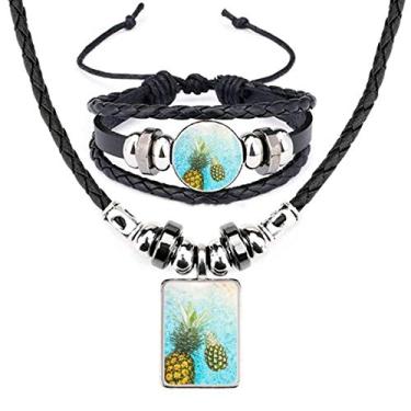Imagem de Conjunto de joias de pulseira de couro azul com imagem de frutas vermelhas de abacaxi