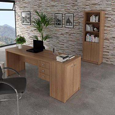 Imagem de Conjunto Home Office 3 Peças Escrivaninha 3 Gavetas Estante e Balcão 2 Portas Espresso Móveis