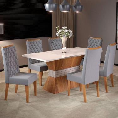 Imagem de Mesa de Jantar 6 Lugares Las Vegas Blonde/Veludo Cinza - Panorama Móveis