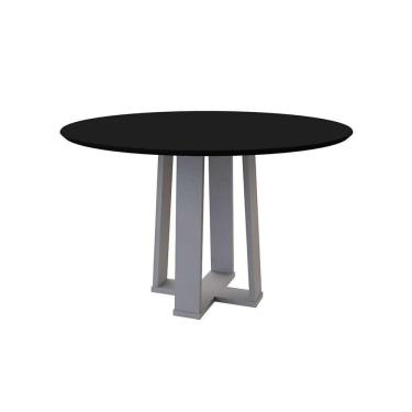 Imagem de mesa de jantar redonda com tampo de vidro isabela preta e off white 120 cm