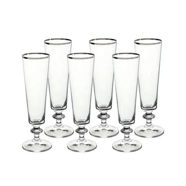 Imagem de Conjunto de Taças para Champanhe Bohemia Bella Decorada 205 ml em Cristal Ecológico Platinum Rim – 6 Peças