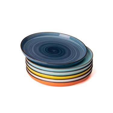 Imagem de Sweese Pratos de sobremesa, pratos de salada redondos de porcelana de 18 cm, pratos de aperitivo para cozinha, conjunto de 6, seguro para lava-louças, forno e micro-ondas, cores sortidas quentes