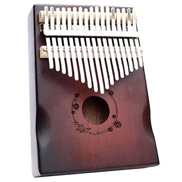 Imagem de Piano de dedo de mogno Kalimba de 17 teclas, instrumento de percussão de pandeiro Kalimbas retrô para iniciantes entusiastas da música, piano de polegar portátil, com kit de estudo e presunto retrô -