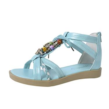 Imagem de Sandálias rasteiras femininas para caminhada, gladiador, sandálias sensuais, sandálias atléticas, sandálias macias, Azul-celeste, 36