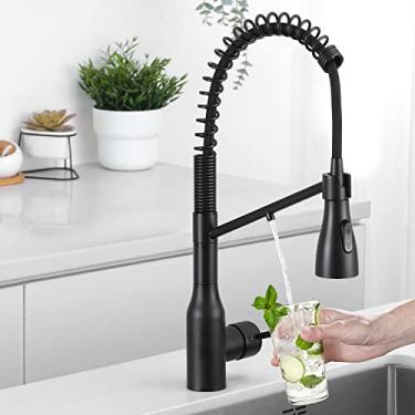 Imagem de Torneira de cozinha 3 em 1 - torneiras de cozinha pretas, torneira de cozinha com mola comercial de 3 funções com bico de filtro de água - Torneira de cozinha com filtro de alça única para sistema de filtragem de água