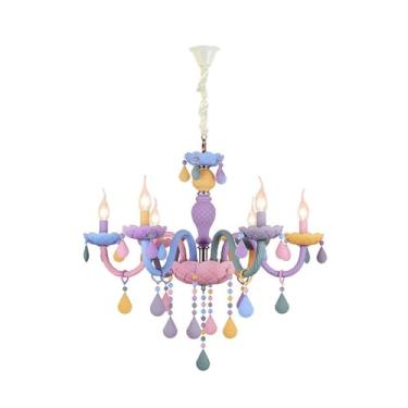 Imagem de Lustre de cristal arco-íris fantasia criativa crianças luminária pendente de altura ajustável luminárias suspensas para menina princesa sala de estar sala de jantar luminária de quarto (cor: 6 cabeças
