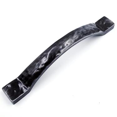 Imagem de Jetland Puxadores de armário martelados arqueados - pacote com 2, preto com linha cinza, centros de furo de 12,7 cm, puxadores de alça fundida sólida rústica para móveis de mesa de cabeceira de