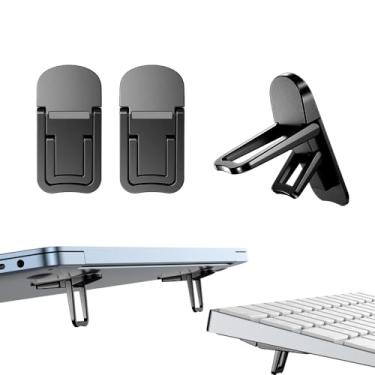 Imagem de PONICOR 2 peças mini suporte dobrável de liga de zinco, suporte de teclado portátil para computador com 2 ângulos ajustáveis, suporte invisível autoadesivo para notebook e elevador de teclado para