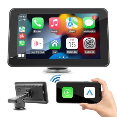 Imagem de Aparelho de som automotivo portátil para carro Apple CarPlay e Android, tela sensível ao toque IPS de 7 polegadas, reprodutor multimídia com controle de voz, receptor de áudio com entradas USB/AUX