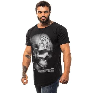 Imagem de Camiseta Longline Premium Masculina MXD Conceito Skull Fear Is A Prison-Masculino