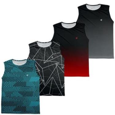 Imagem de Kit 4 Camiseta Regata Masculina Slim Tecido Leve Corrida Atividades Fitness Dry-Masculino