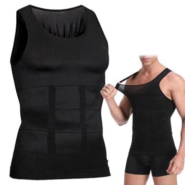 Imagem de POOULR Modelador corporal masculino, colete modelador corporal emagrecedor, camisa de compressão masculina, colete modelador corporal, 1 peça - preto, XXG