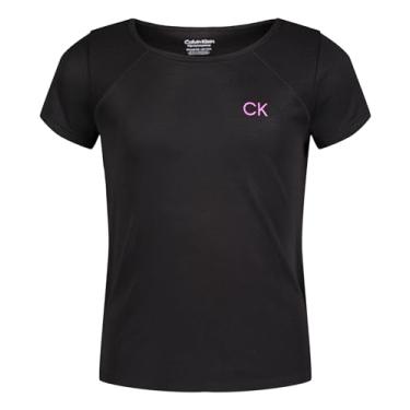 Imagem de Calvin Klein Camiseta feminina de manga curta, gola redonda e detalhes do logotipo, Malha preta, 16