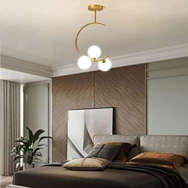 Imagem de Luz pendente de ouro pós-moderna, luminária de parede suspensa de teto com cabo ajustável, lustre de metal de luxo leve, arandela de parede interna com interruptor para sala de estar, quarto