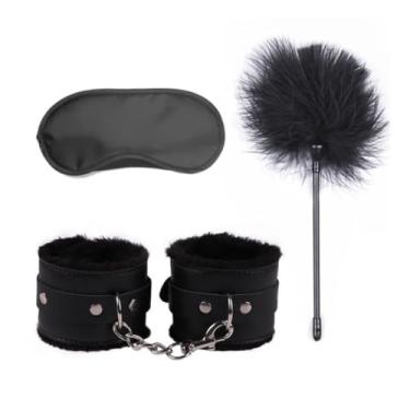 Imagem de Conjunto Brinquedo Sexuais Para casais Algemas PenasnVenda Acessórios Exóticos, Jogos Para Adultos (Preto)