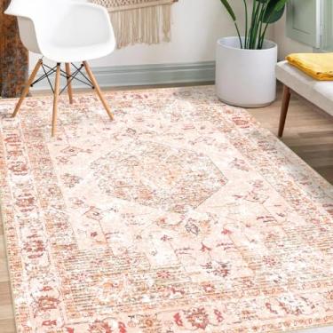 Imagem de moonysweet Tapete de Área Boho 9,5 cm x 1,5 m Laranja Rosa Vermelho Grande Tapete Antiderrapante Cor Pêssego Macio Oriental Vintage Quarto Sala de Jantar Berçário Casa Escritório Decoração Interna
