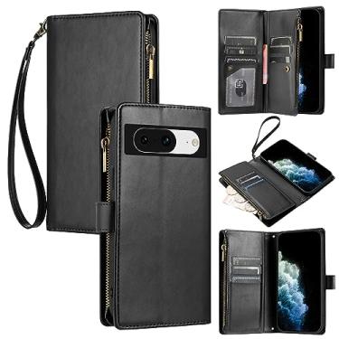 Imagem de Capa carteira 2 em 1 compatível com Google Pixel 8, compatível com Google Pixel 8 com capa flip magnética [compartimentos para cartão] [alça de pulso] [alça transversal removível] (Cor: Bl