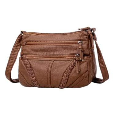 Imagem de TOKSHOP Bolsa Feminina Transversal em Couro PU Premium com Várias Divisórias (Marrom)