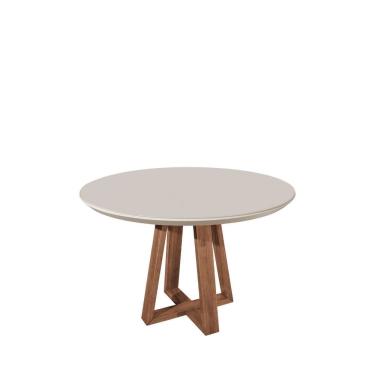 Imagem de Mesa Bennett  Redonda 115cm com Tampo de Vidro Natural/Off White Fosco