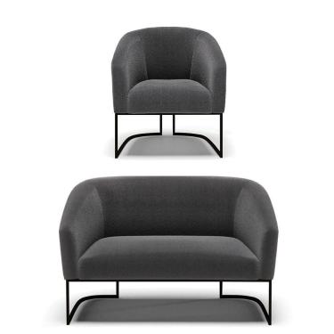 Imagem de Sofá Namoradeira E Poltrona Base Industrial Preto Stella Bouclê D03 - D`rossi Cor Grafite