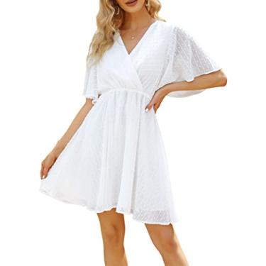 Imagem de MISSKY Vestidos femininos casuais Swing A Line, branco, médio