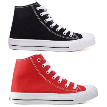 Imagem de Kit Dois Pares De Tenis Feminino e Masculino Casual Moda Leve (Botinha Vermelha + Botinha Preta, BR, Adulto, Faixa Numérico, 37, 38)