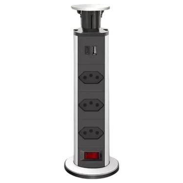 Imagem de Torre De Tomada Multiplug Embutir Retrátil Mesa Usb Tipo-c Cor Preto