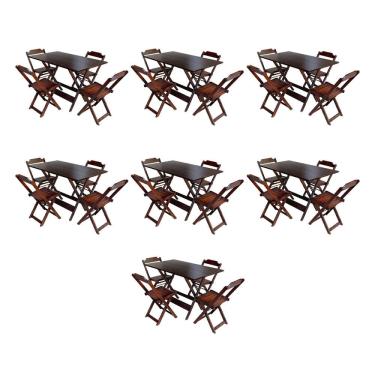 Imagem de Kit 7 Jogos de Mesa Dobravel com 4 Cadeiras de Madeira 120x70 para Restaurante e Bar - Imbuia