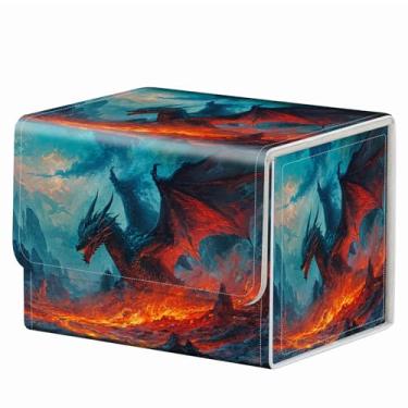 Imagem de RMJKXQZG Caixa de baralho com ímã forte MTG Demon Deck Box Magic The Gathering Commander, caixa de armazenamento de cartas colecionáveis com estampa criativa para jogos colecionáveis, Dragon Flies