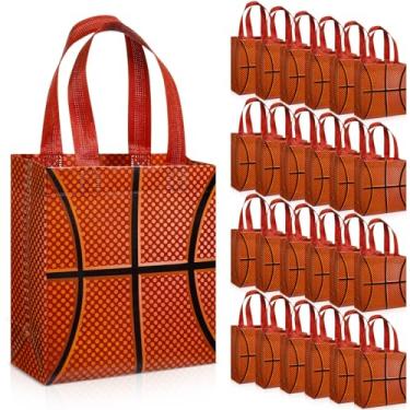 Imagem de Huhumy 24 peças de sacolas esportivas para lembrancinhas de futebol, basquete, beisebol, futebol, petisco, brinde, com alças para presente de festa (basquetebol)