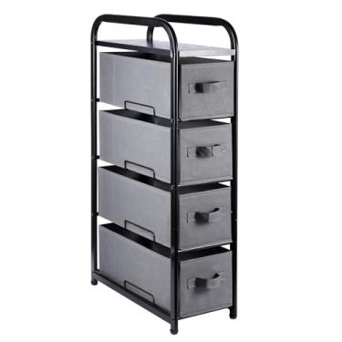 Imagem de MAX Houser Cômoda estreita com 4 gavetas, torre de armazenamento de tecido, vertical, fina, organizador de caixa de cabeceira, mesa lateral/final, organizador pequeno, gavetas removíveis, tampo de