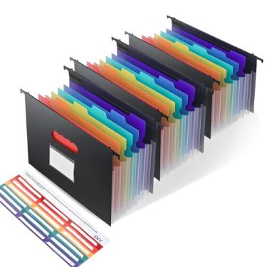 Imagem de Pastas de arquivo suspensas, organizador de arquivos expansíveis de plástico, organizador de acordeão com 7 bolsos para arquivo, pastas de enchimento com abas coloridas, tamanho carta pacote com 3
