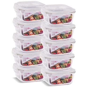 Imagem de Conjunto 10 Potes Vidro Hermético Marmita Trava Quadrado 800ml