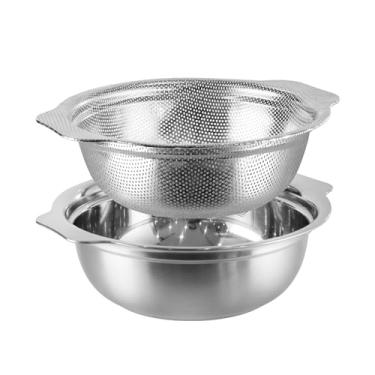 Imagem de Escorredor extra grande de aço inoxidável de 5,5 QT, escorredor de arroz de grande capacidade com tigela de mistura, coador de arroz para legumes, frutas, espaguete, coador de macarrão, pode ser