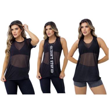 Imagem de Kit 3 Camisetas Fitness Academia Yoga Pilates Revenda-Feminino