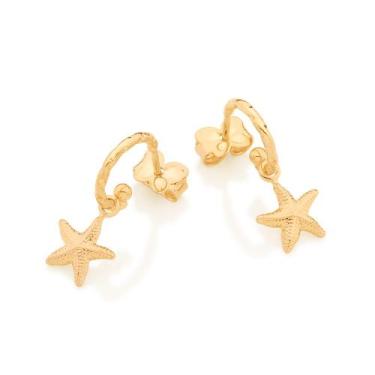 Imagem de Brincos banhado ouro 3x 24k 18k e 22k femininos meia argola estrela do