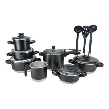 Imagem de Jogo De Panelas Preto Panela De Pressão 4.5 L Kit Talher - Multi Alumí