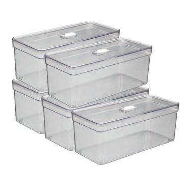 Imagem de Kit 5 Organizadores Elegance Retangular Com Tampa Resistente - PLASTUT