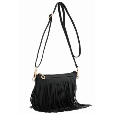 Imagem de FashionPuzzle Bolsa transversal pequena com franja com alça de pulso, Preto, One Size