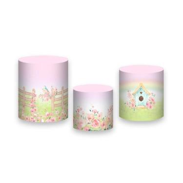 Imagem de Trio de Capas de Cilindro - Jardim Aquarela Rosa e Verde 018 - Via Cor