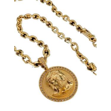 Imagem de Corrente Cadeado 8Mm + Pingente Face Jesus - Banhados A Ouro - Tojoia1