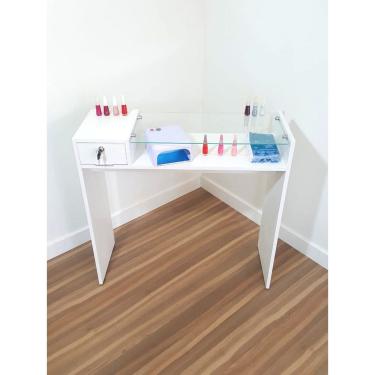 Imagem de Mesa Tampo em Vidro com Armário