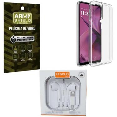 Imagem de Capa Capinha Transparente Para Moto G75 + Fone Tipo C + Pelicula de Vi