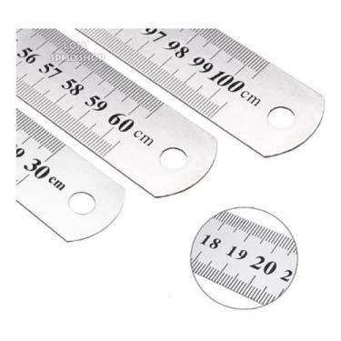 Imagem de Kit 3 Réguas 30 cm - 60 cm e 1 Metro Aço Inox Profissional Escolar Esc