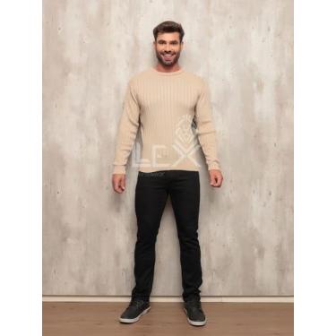 Imagem de Sueter Masculino Canelado Blusa de Frio Tricot - LEX, GG, Areia