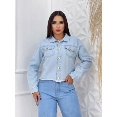 Imagem de Jaqueta jeans feminina/lavagem clara /comprimento regular / botões em 